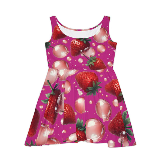 Strawberry Bubblegum Women's Skater Dress Hot Pink